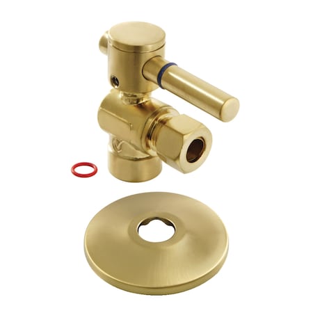 Kingston Brass CC43207DLK 1/2" Sweat x 3/8" OD Comp Quarter-Turn Angle Stop Valve with Flange, Brushed Brass CC43207DLK